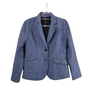 Talbots Aberdeen Blue Mini Houndstooth Plaid Wool Blend Blazer Jacket, Women's 4